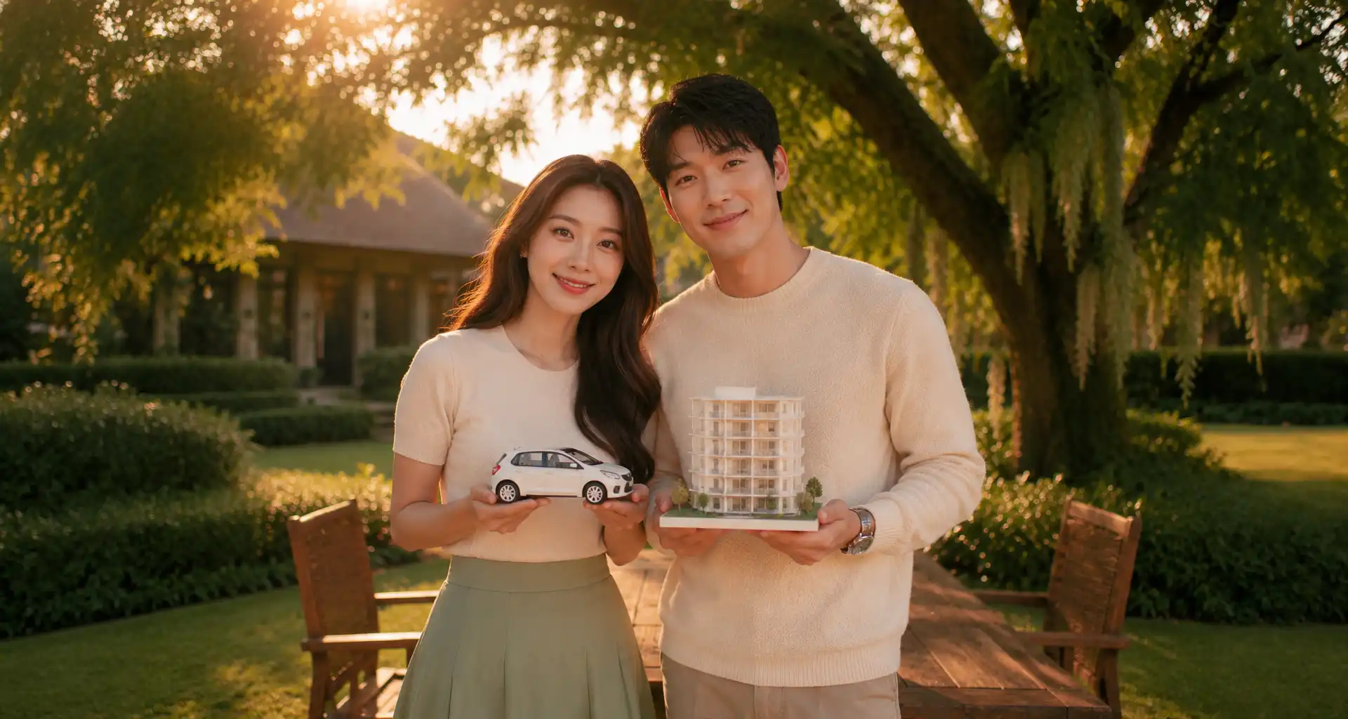 คู่รักถือโมเดลรถและบ้านกับ SENA Trade-In